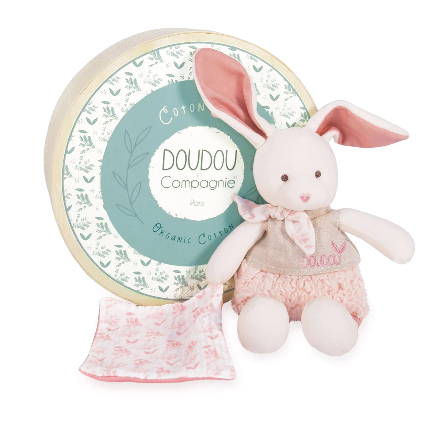 LAPIN BIOLOGIQUE AVEC PELUCHE, ROSE, 22 CM
