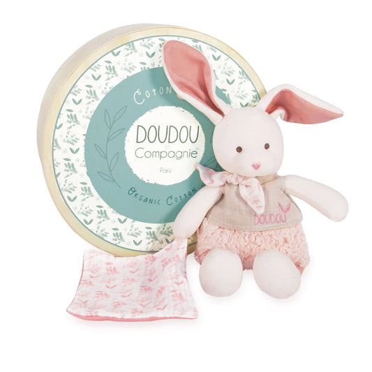 CONIGLIO BIOLOGICO CON PELUCHE, ROSA, 22 CM