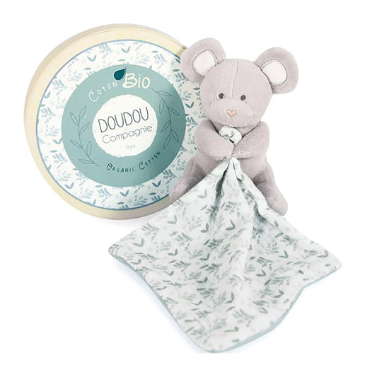 TOPOLINO BIOLOGICO CON PELUCHE, VERDE OLIVA, 15 CM