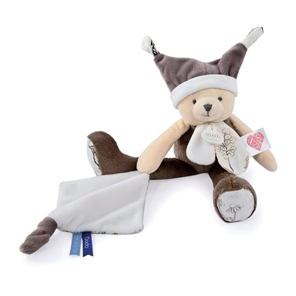 OURSON EN PELUCHE AVEC COUVERTURE, JOUR ET NUIT, TAUPE, 35 CM