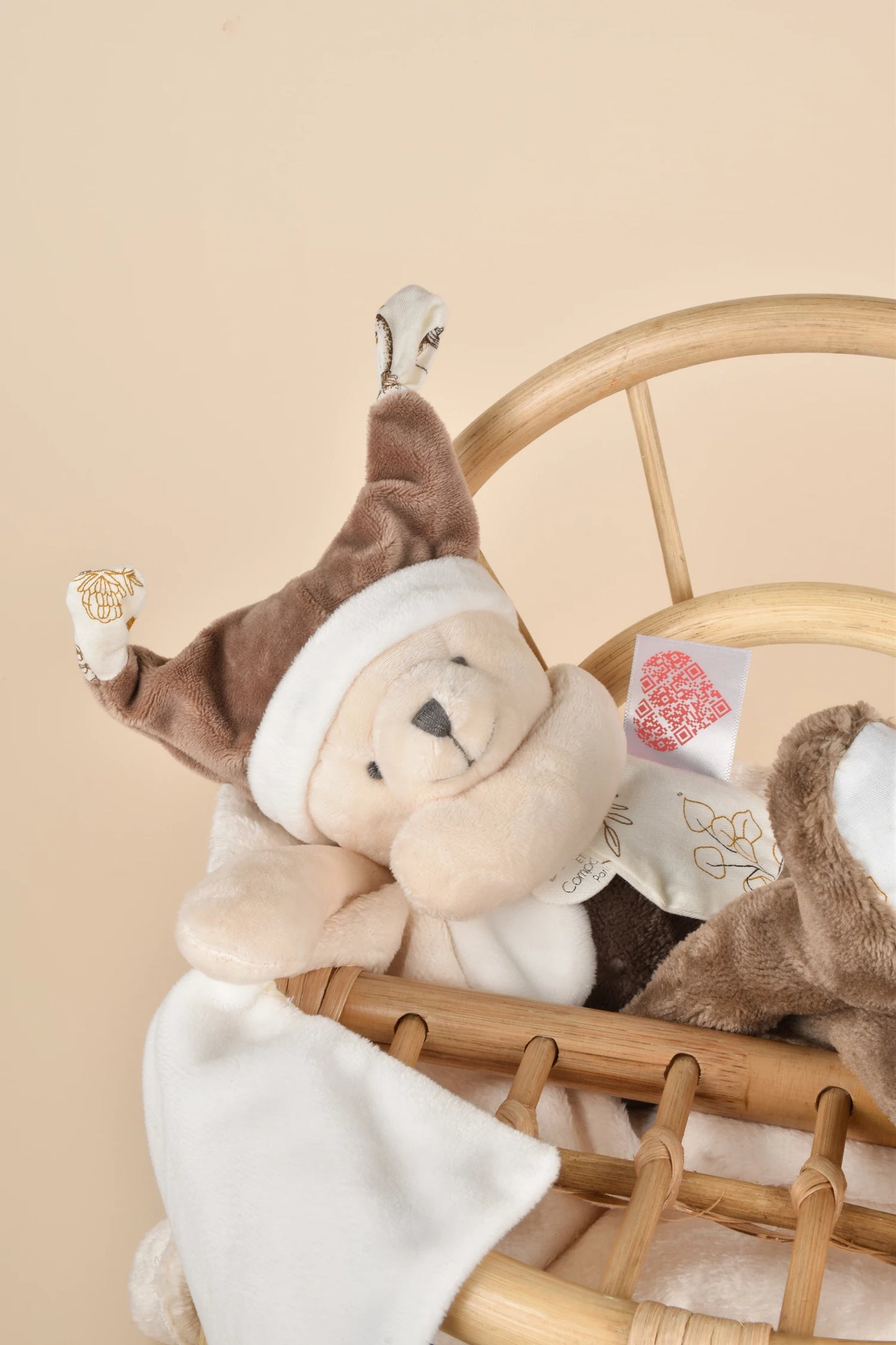OURSON EN PELUCHE AVEC COUVERTURE, JOUR ET NUIT, TAUPE, 35 CM