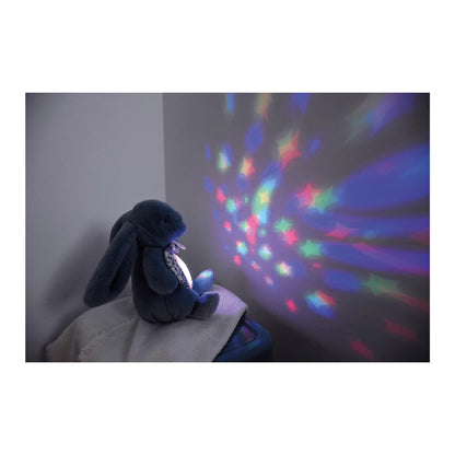 VEILLEUSE MUSICALE ÉTOILÉE, LAPIN BLEU, 19 CM
