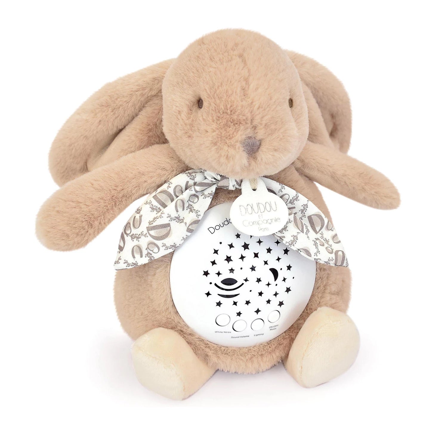 VEILLEUSE ÉTOILES ET MUSIQUE, LAPIN BEIGE, 19 CM