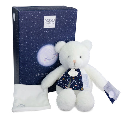 OURSON AVEC COUVERTURE DOUCE, PHOSPHORESCENT, 28 CM