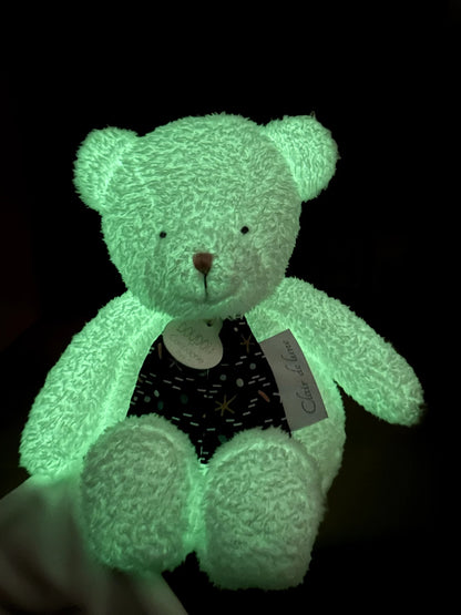 OURSON AVEC COUVERTURE DOUCE, PHOSPHORESCENT, 28 CM