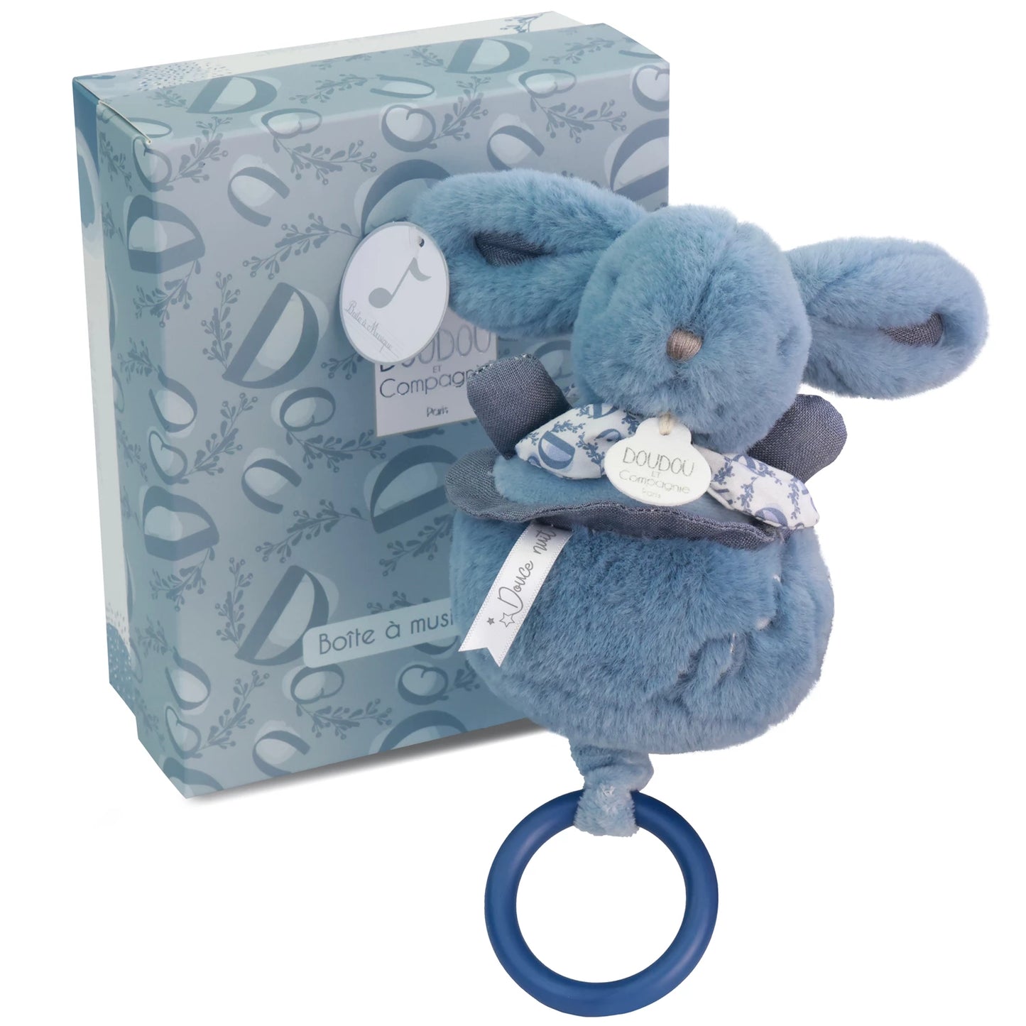 BOÎTE À MUSIQUE LAPIN, BLEUE, 20 CM