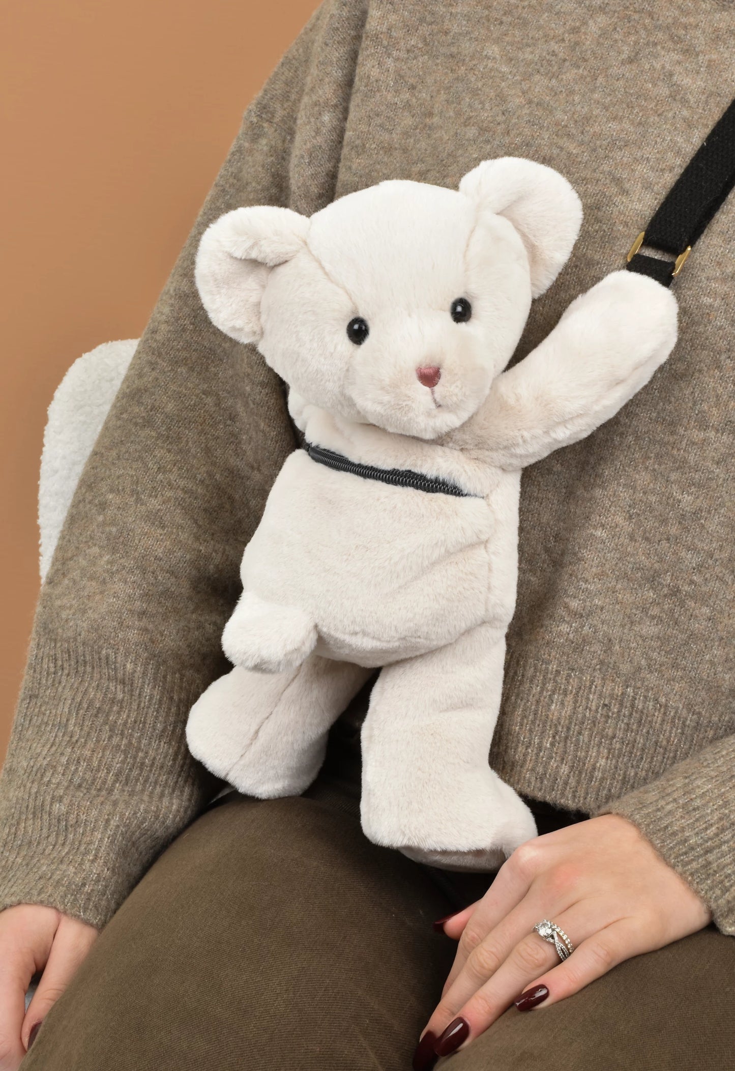 SAC À BANDOULIÈRE OURS IVOIRE 30CM