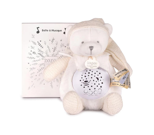 LUCE NOTTURNA CON STELLE E MUSICA, ORSO BIANCO, 19 CM
