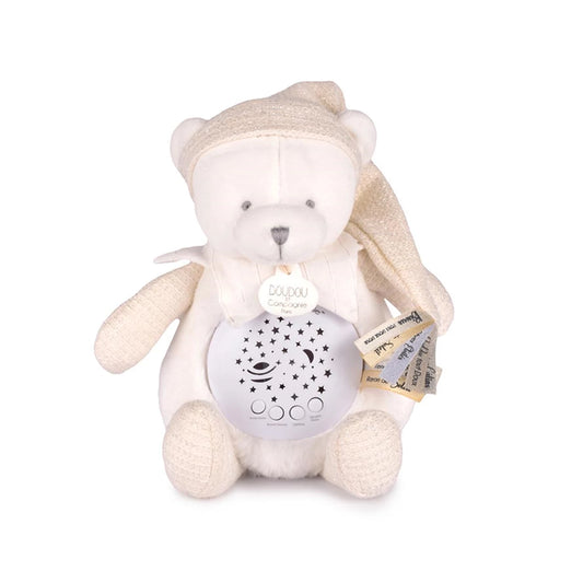 LUCE NOTTURNA CON STELLE E MUSICA, ORSO BIANCO, 19 CM
