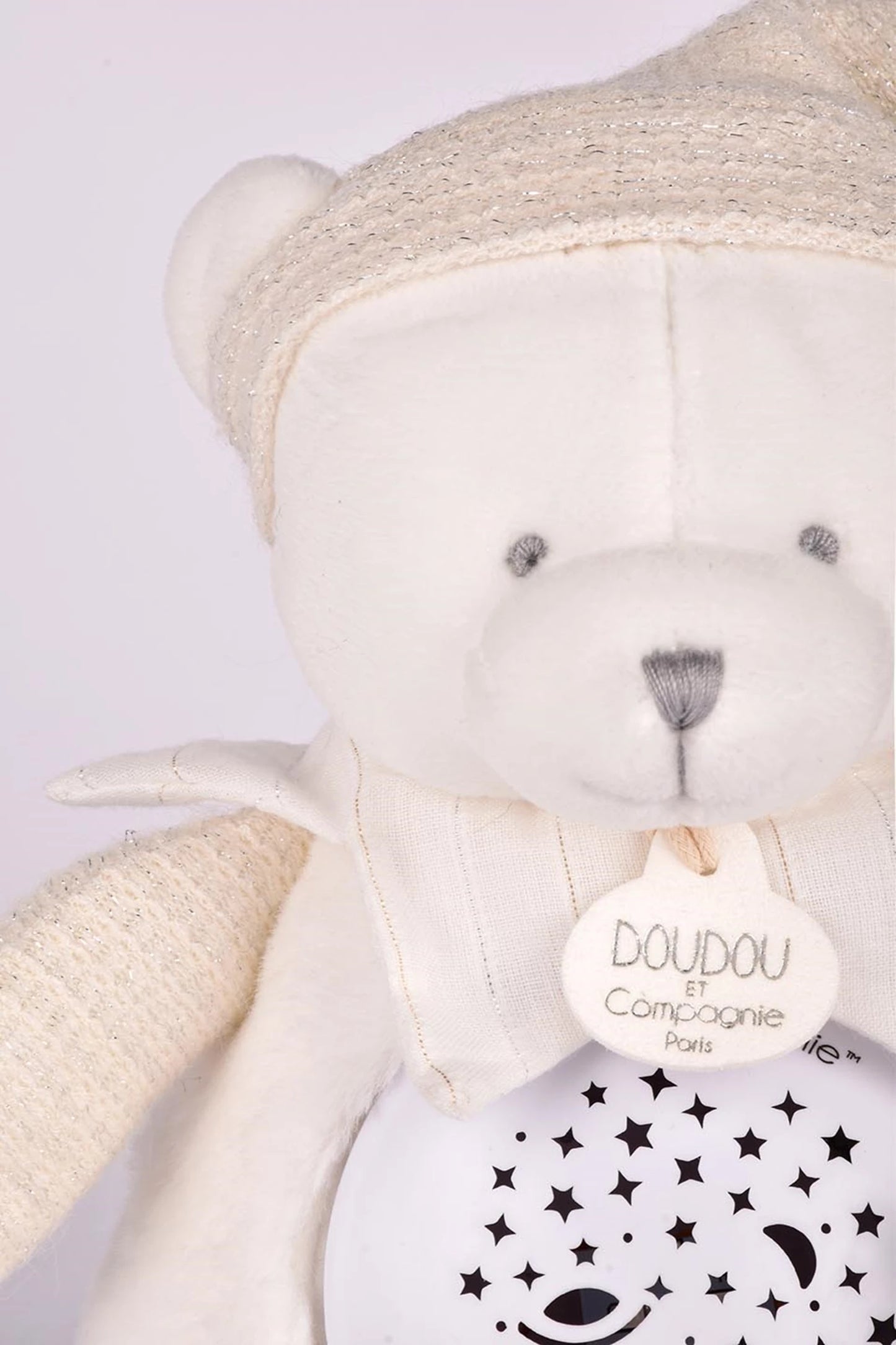 VEILLEUSE ÉTOILES ET MUSIQUE, OURS BLANC, 19 CM