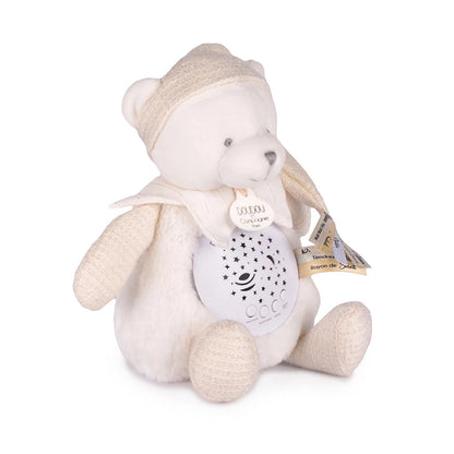 VEILLEUSE ÉTOILES ET MUSIQUE, OURS BLANC, 19 CM