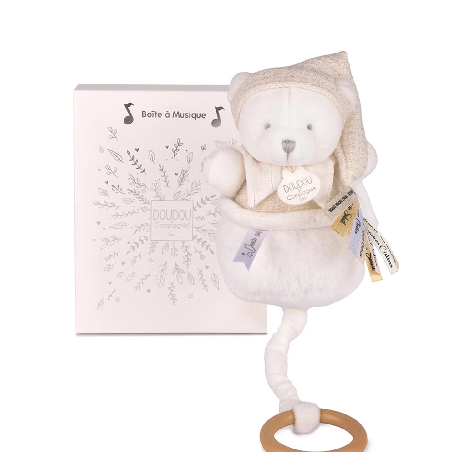OURSON MUSICAL, BLANC, 20 CM