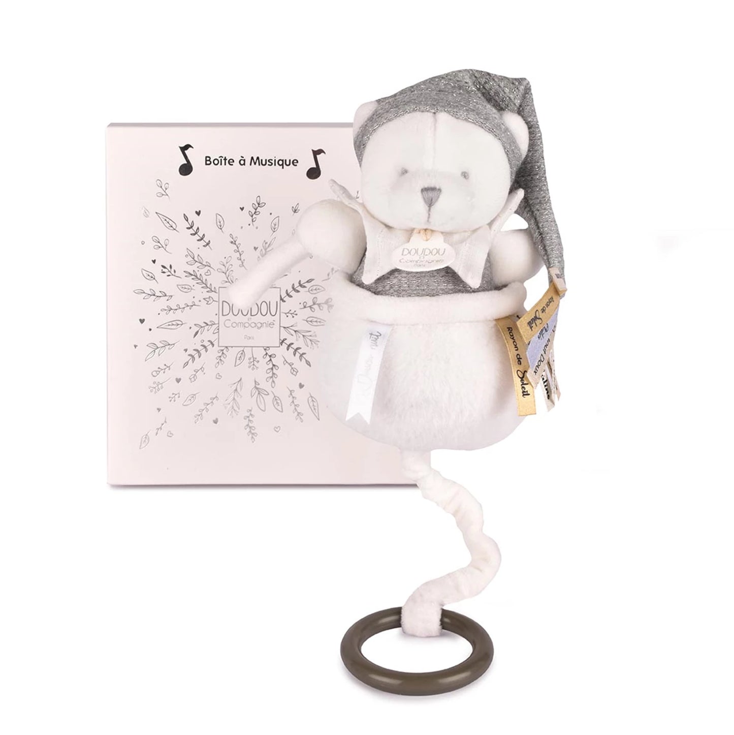 OURSON MUSICAL, ARGENT, 20 CM