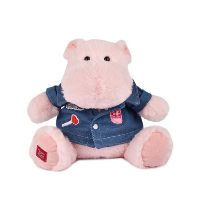 HIPPOPOTAME ROSE AVEC VESTE EN JEAN 20 CM