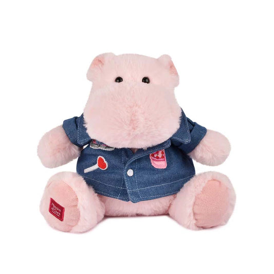 IPPOPOTAMO ROSA CON GIACCA DI JEANS 20 CM