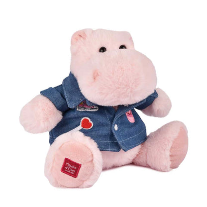 HIPPOPOTAME ROSE AVEC VESTE EN JEAN 20 CM