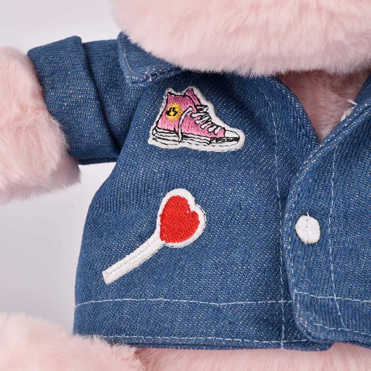 HIPPOPOTAME ROSE AVEC VESTE EN JEAN 20 CM