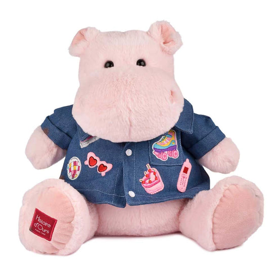 IPPOPOTAMO ROSA CON GIACCA DI JEANS 38CM