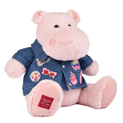HIPPOPOTAME ROSE AVEC VESTE EN JEAN 38CM