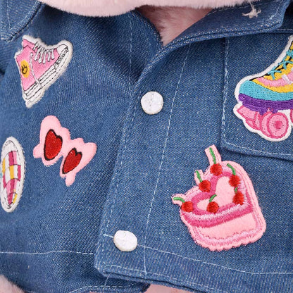 HIPPOPOTAME ROSE AVEC VESTE EN JEAN 38CM
