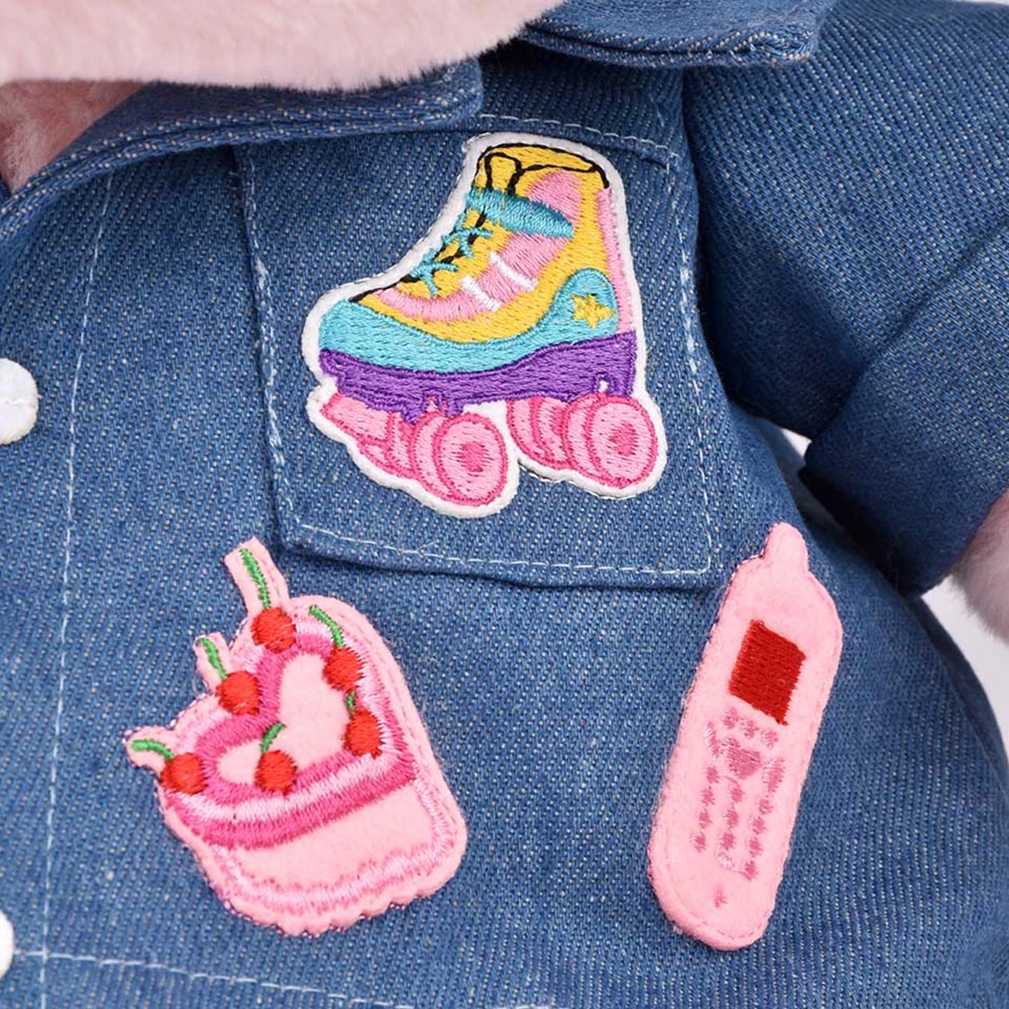 HIPPOPOTAME ROSE AVEC VESTE EN JEAN 38CM