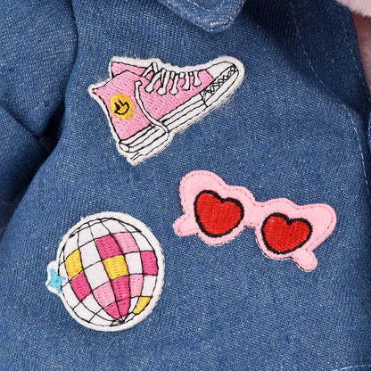 HIPPOPOTAME ROSE AVEC VESTE EN JEAN 38CM