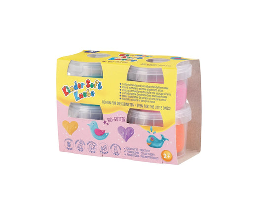 PASTA MODELLABILE MORBIDA PER BAMBINI, GLITTER ORGANICI, 4X80 G