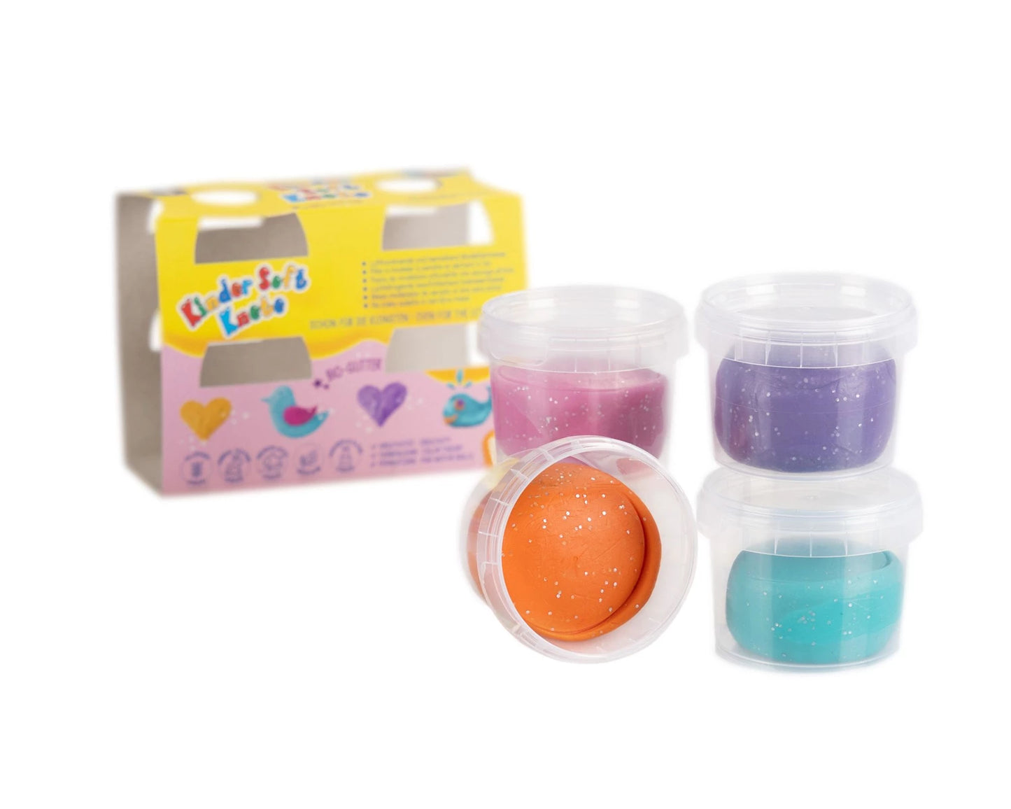 PÂTE À MODELER SOUPLE POUR ENFANTS, PAILLETTES ORGANIQUES, 4X80 G