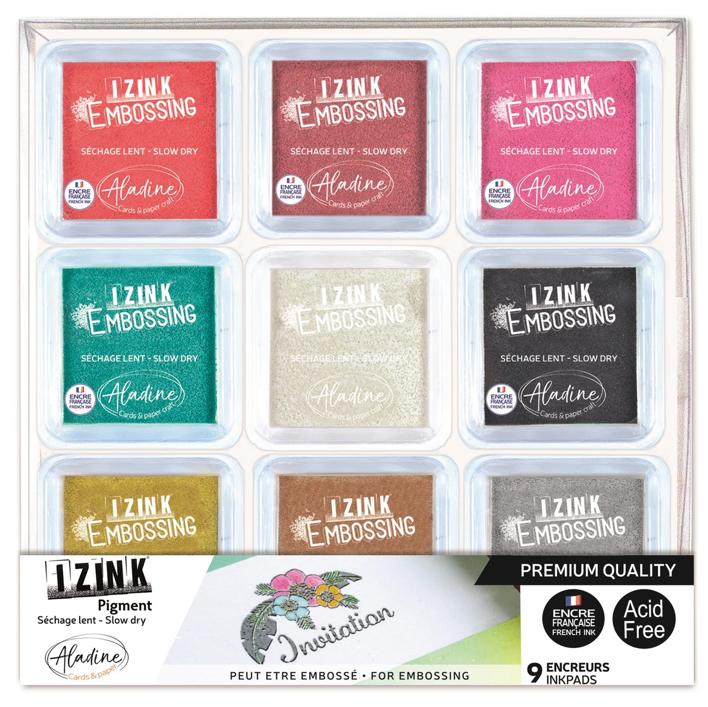 SET 9 ENCREURS IZINK EMBOSSING M PASTEL