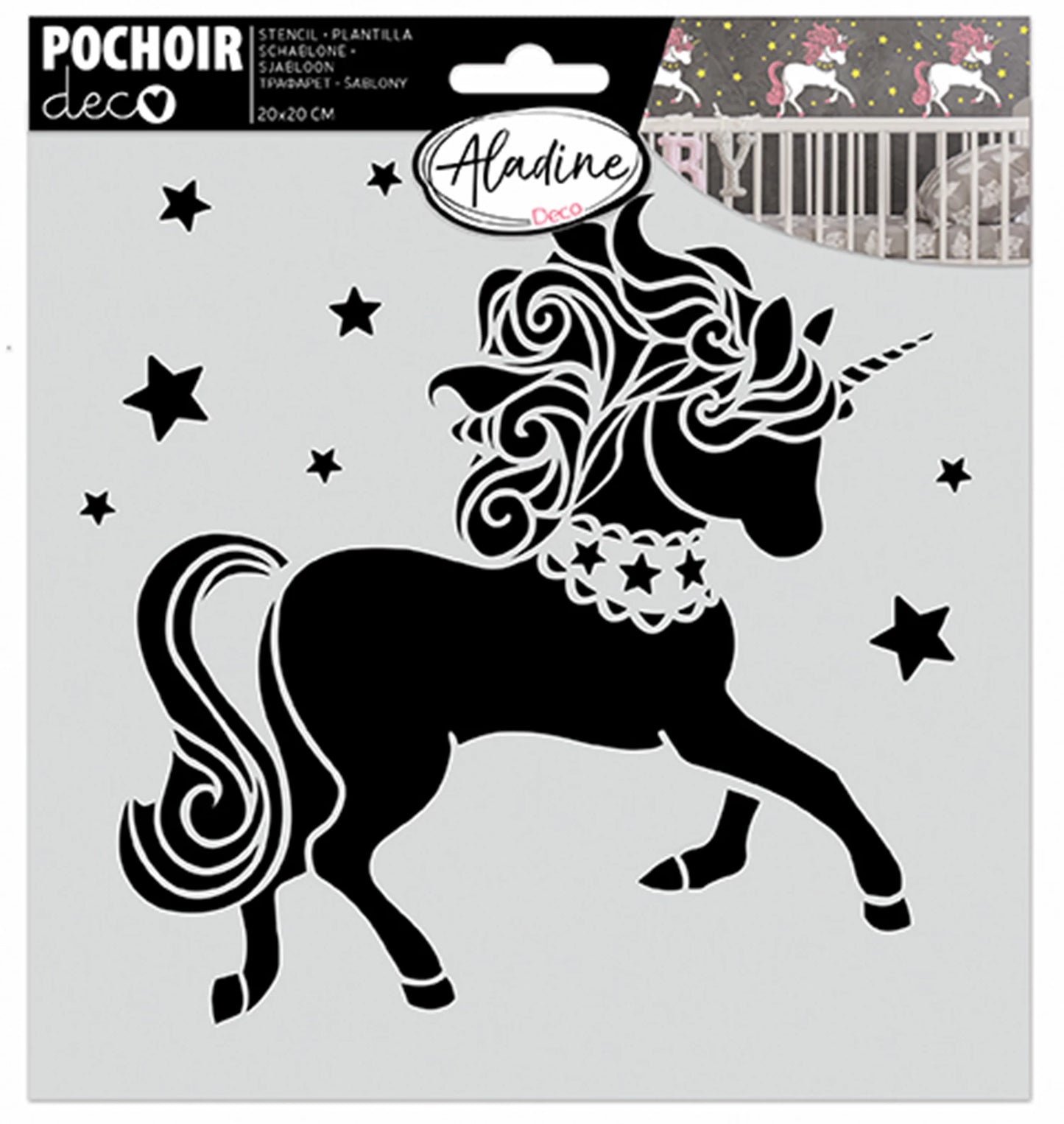 POCHOIR DÉCORATIF LICORNE 20*20CM