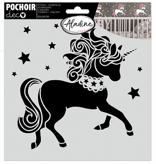 POCHOIR DÉCORATIF LICORNE 20*20CM