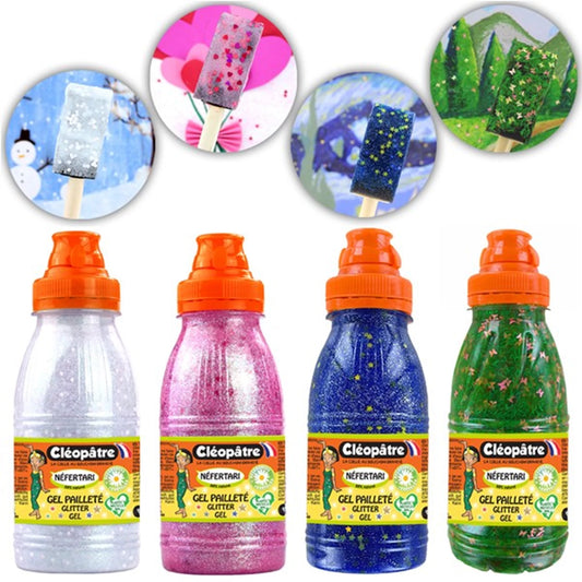 LOT DE 4 GELS PAILLETTÉS DÉCORATIFS DE 250 ML (CŒURS, PRÉ, NEIGE,