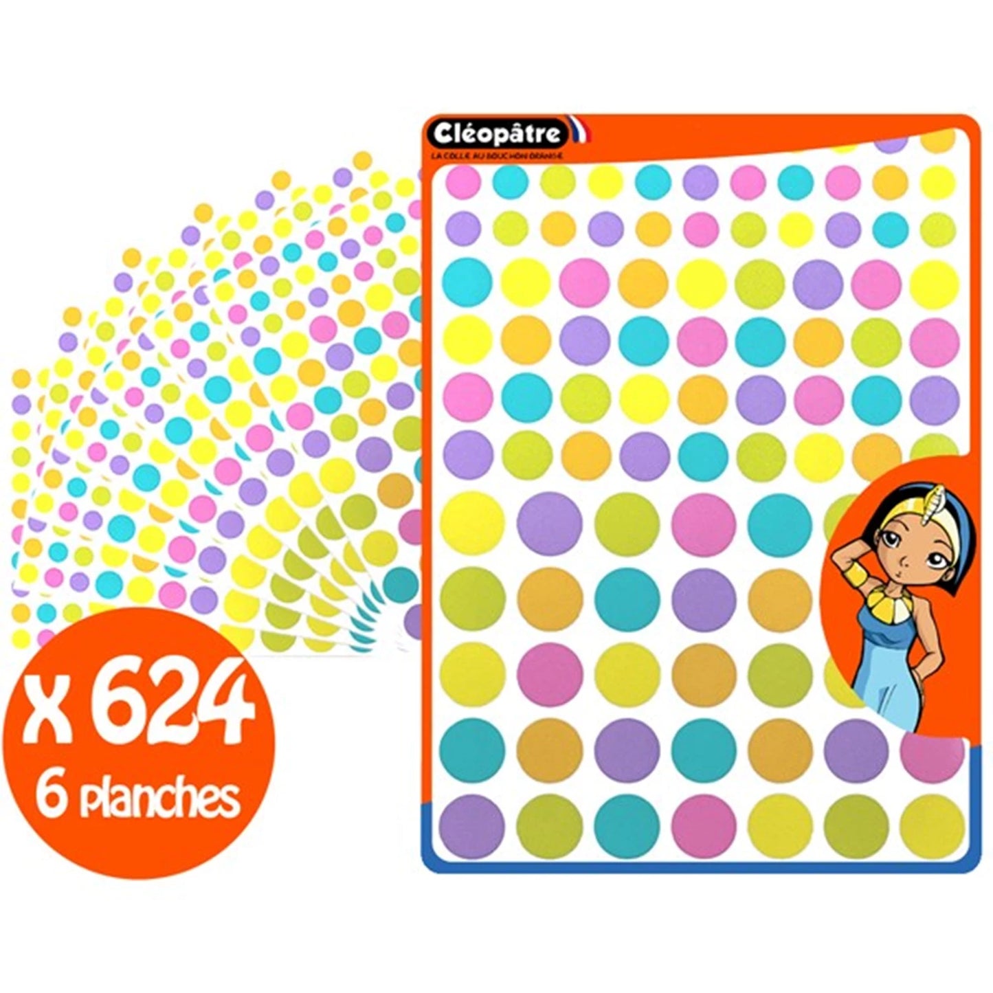 624 AUTOCOLLANTS EN FORMES RONDES PASTEL MULTICOLORES