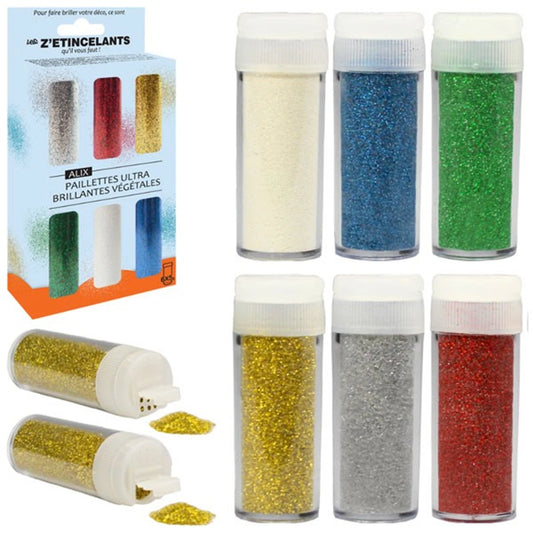 6 pots de paillettes pour plantes de 5 g (OR, ARGENT, ROUGE, VERT, BLEU)