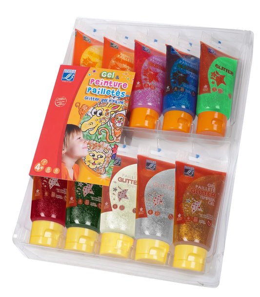 SET DI COLORI GLITTERATI PER BAMBINI LFB, 10 TUBETTI DA 75 ML