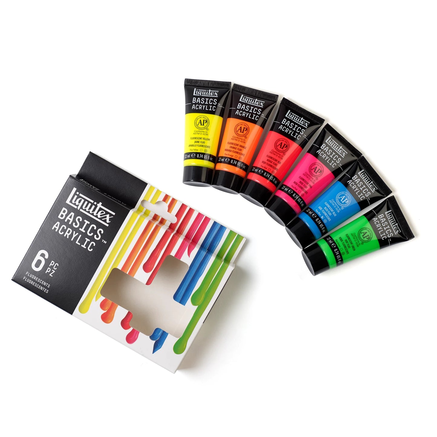 SET DI COLORI ACRILICI LQX BASICS 6 TUBI DA 22 ML - FLUORESCENTI