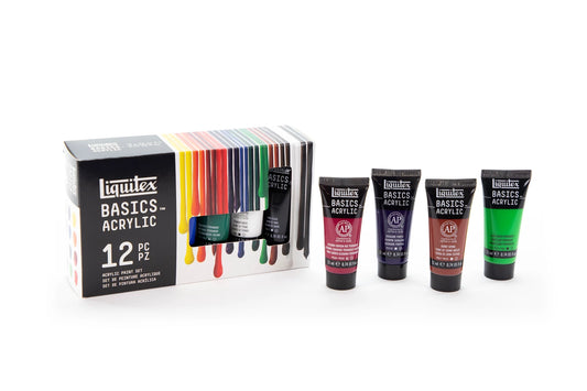 SET DI COLORI ACRILICI LQX BASICS 12 TUBI DA 22 ML