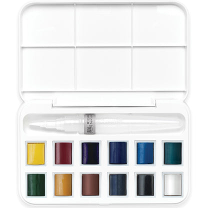 WINSOR&NEWTON - SET MIT 12 HALBEN NÄPFCHEN FÜR W&N COTMAN AQUARELLFARBEN. -
