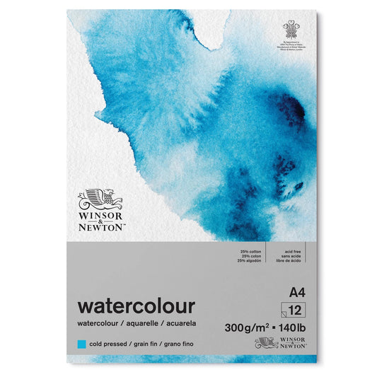 BLOC AQUARELLE W&N, COLLÉ 4 CÔTÉS, 12 FEUILLES, 300 G/M², A4