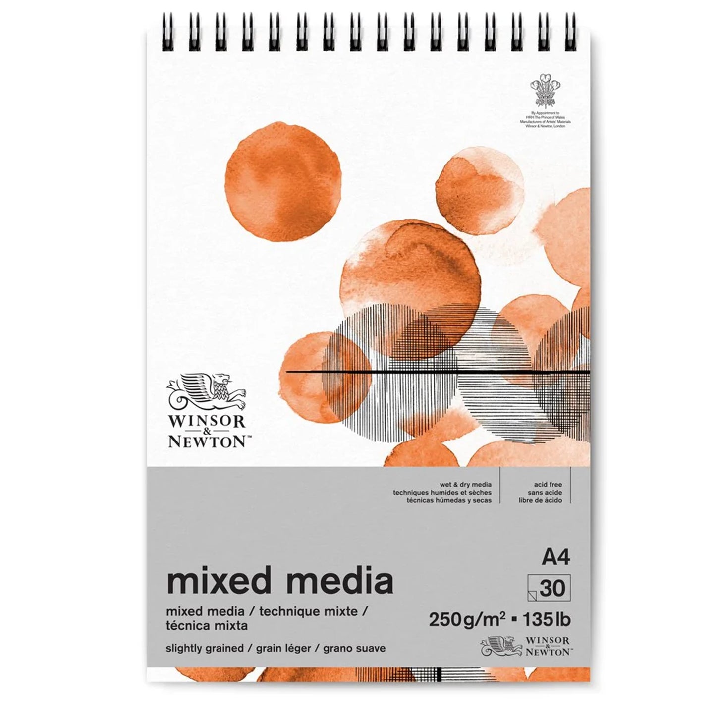 BLOC POUR TECHNIQUES MIXTES W&N, 30 FEUILLES, 250 G/M², DIN A4
