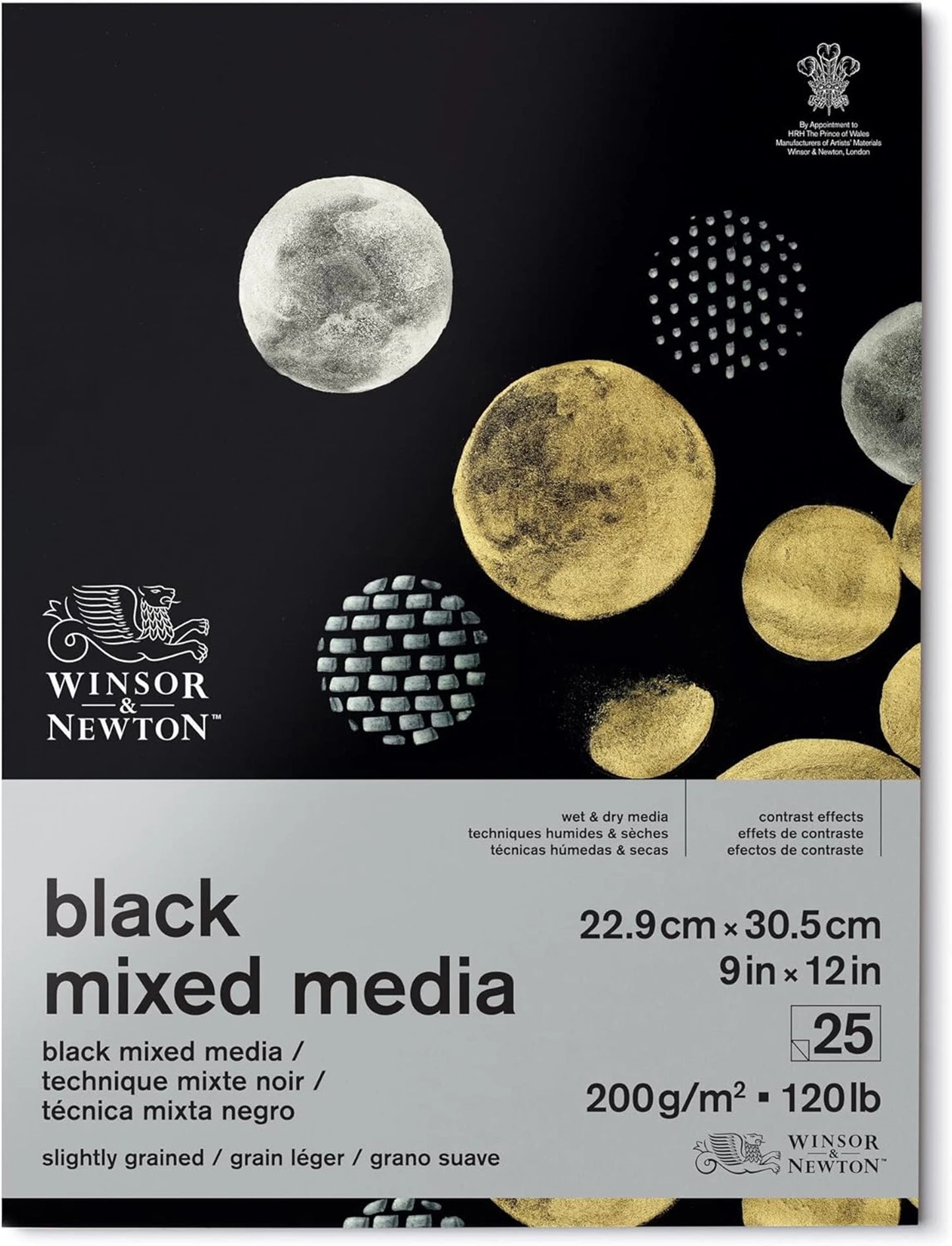 W&N SCHWARZES TONPAPIER, 25 BLATT, 200 G/M², 23 X 31 CM