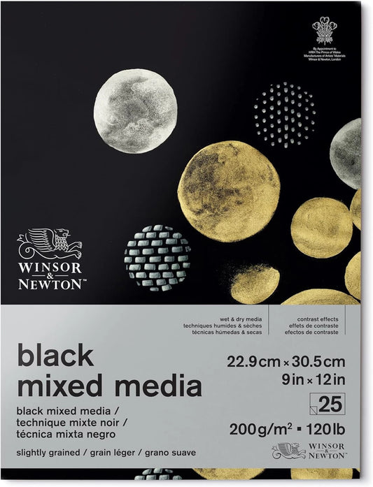 W&N SCHWARZES TONPAPIER, 25 BLATT, 200 G/M², 23 X 31 CM