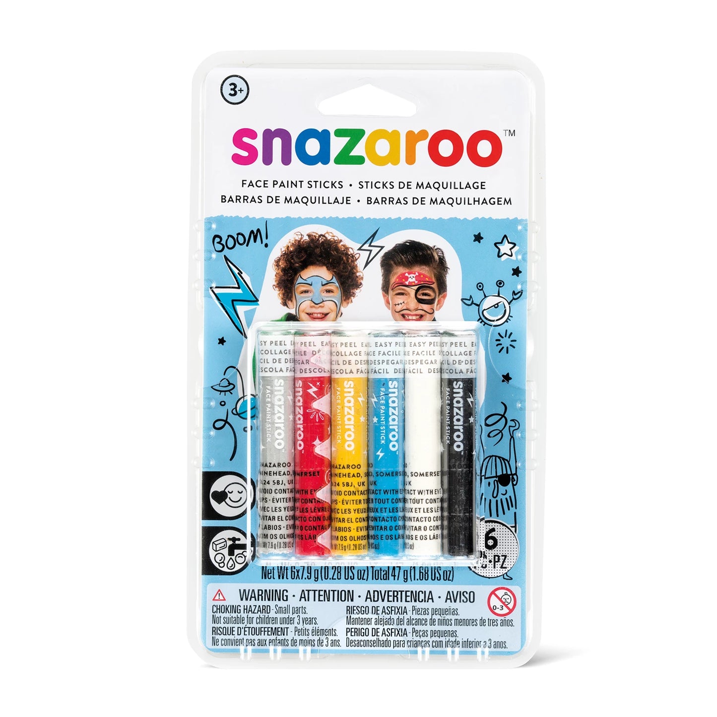 SNAZAROO 6 GESICHTSSCHMINKESTIFTE FÜR JUNGEN
