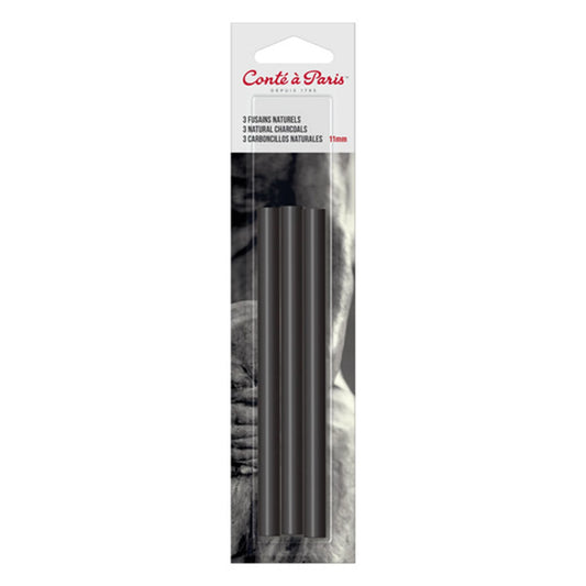 CRAYONS DE CHARBON DE BOIS ROND 11MM 3 PIÈCES