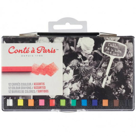 ASSORTIMENT 12 COULEURS CRAYONS CARRÉS AVEC ATTACHE