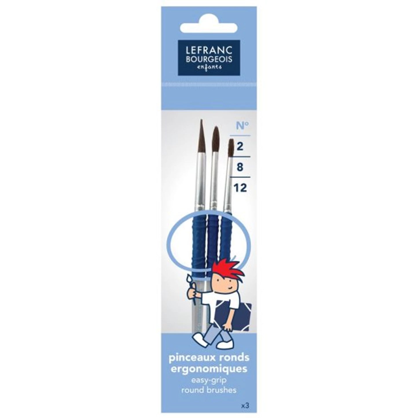 LOT DE 3 PINCEAUX ERGONOMIQUES EN POILS DE PONEZ LFB SCHOOL BRUSH 2-8-12