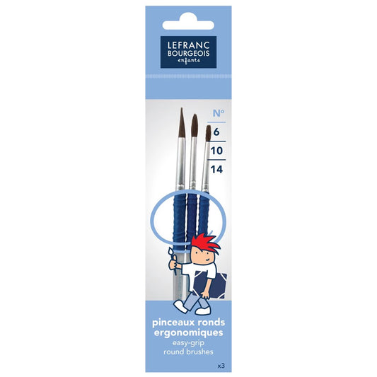 LOT DE 3 PINCEAUX ERGONOMIQUES EN POILS DE PONEI LFB SCHOOL BRUSH 6-10-14