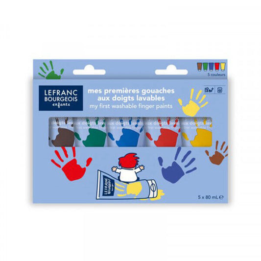 LFB SET DE PEINTURE À DOIGTS ENFANTS CLASSIQUE 5 TUBES DE 80 ML