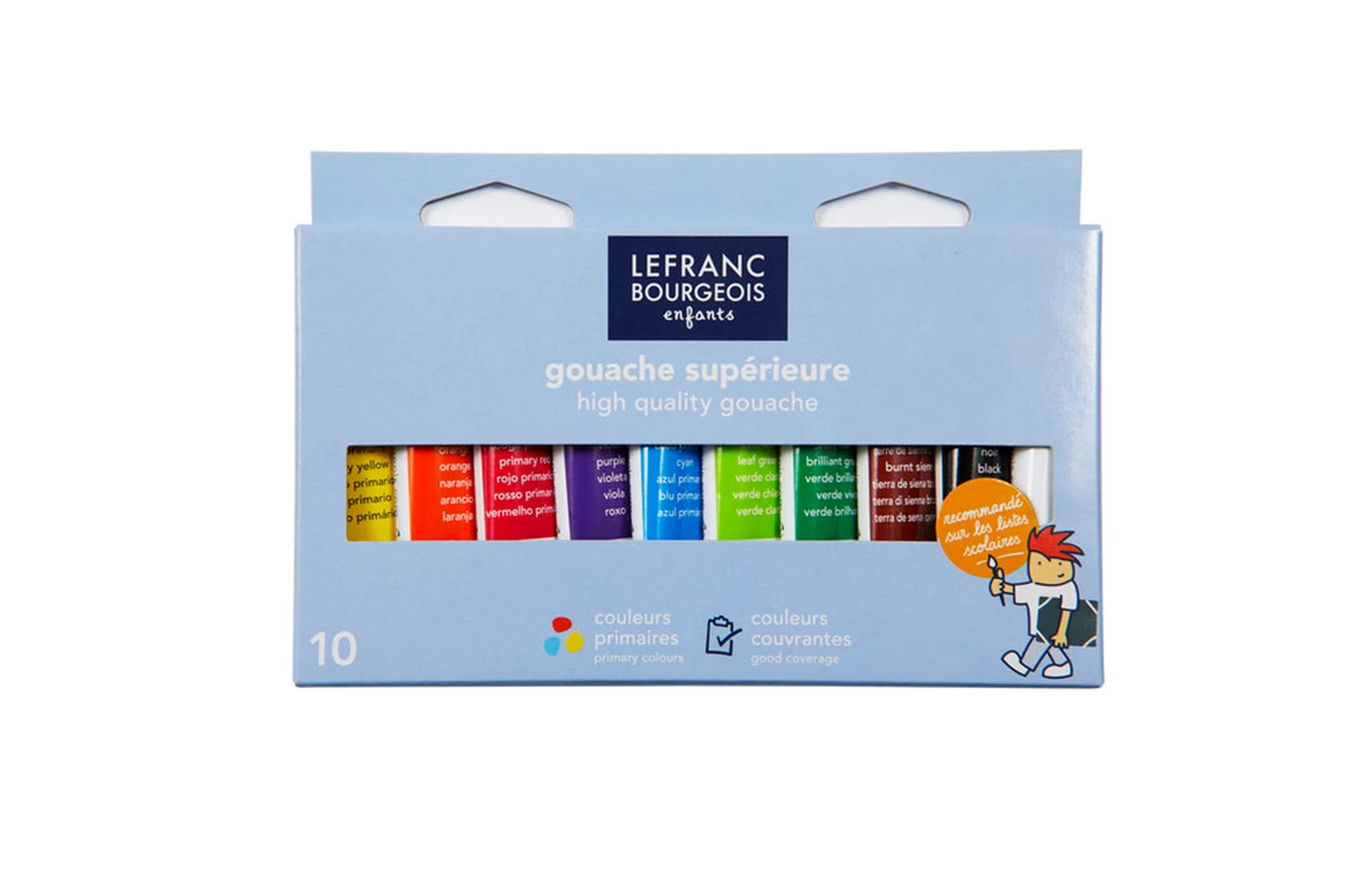 SET DE COULEURS À LA TEMPÉRA LFB SCHOOL PAINTS EN CARTON, 10 TUBES DE 10 ML