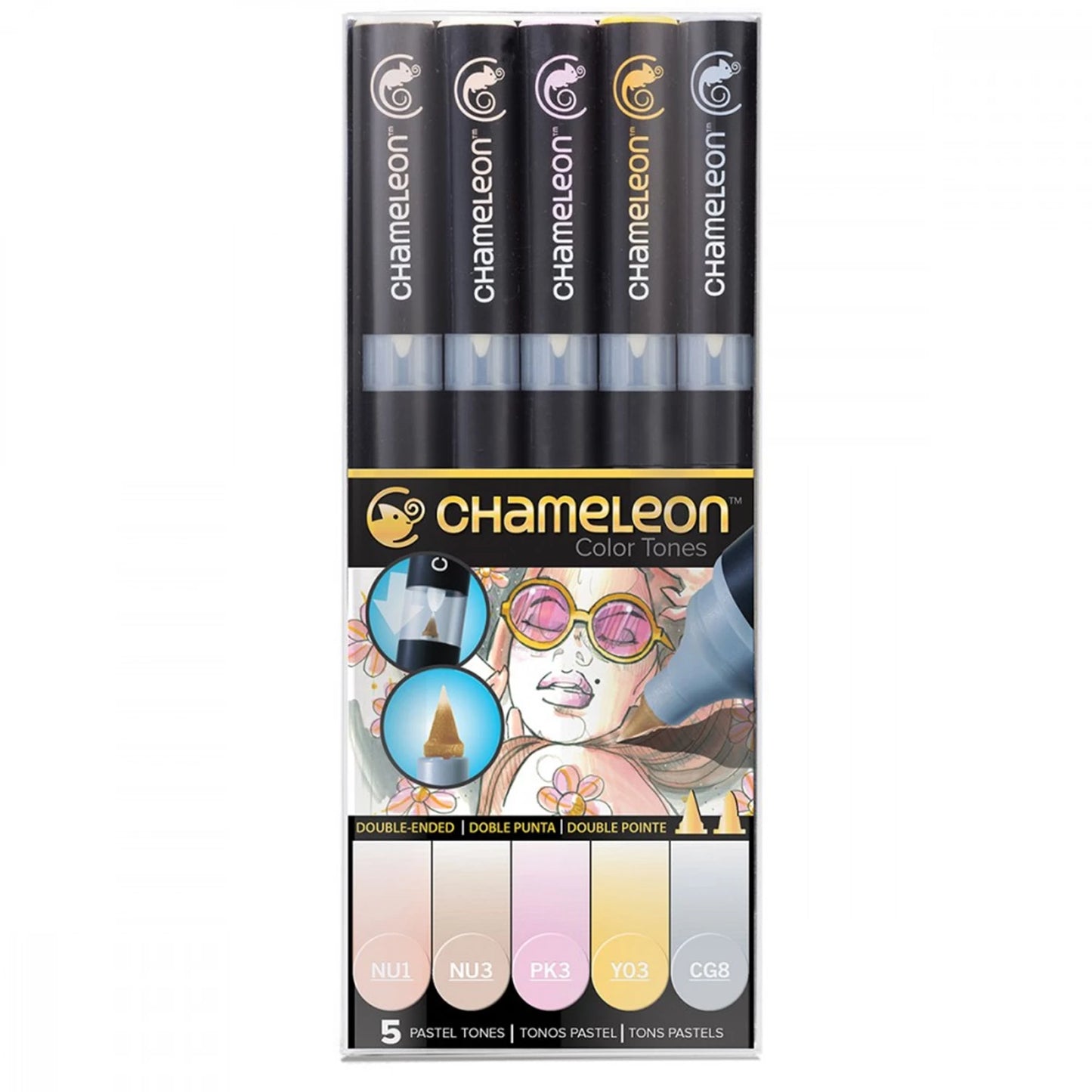 LOT DE 5 STYLOS CHAMELEON TONALITÉS PASTEL